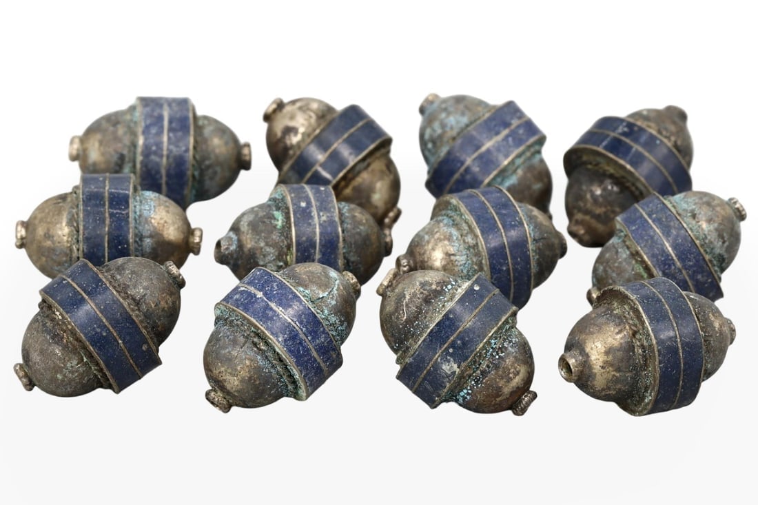 Post Medieval Sino-Tibetan Capped Silver Inlaid Beads, 17th-20th Century (1 of 1)