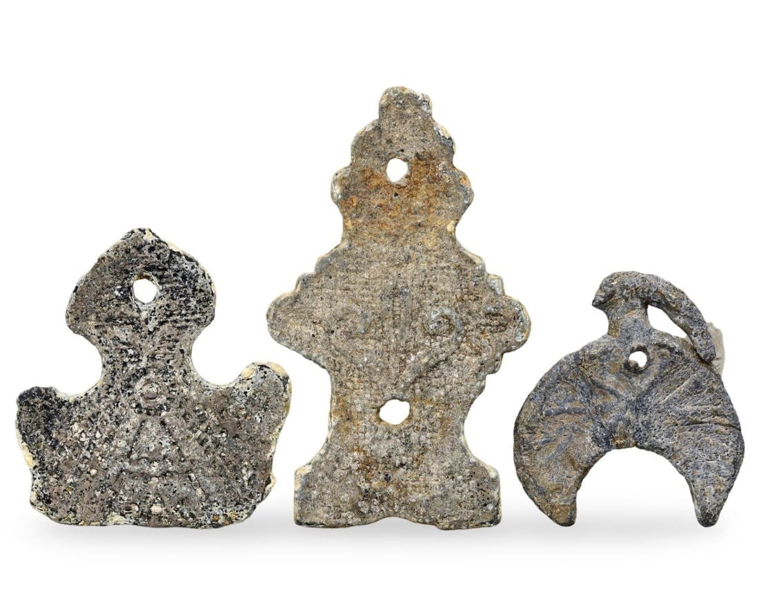 Lot of 3 Ancient Early Medieval European Lead Applique Artifacts, 5th-10th Century (1 of 2)