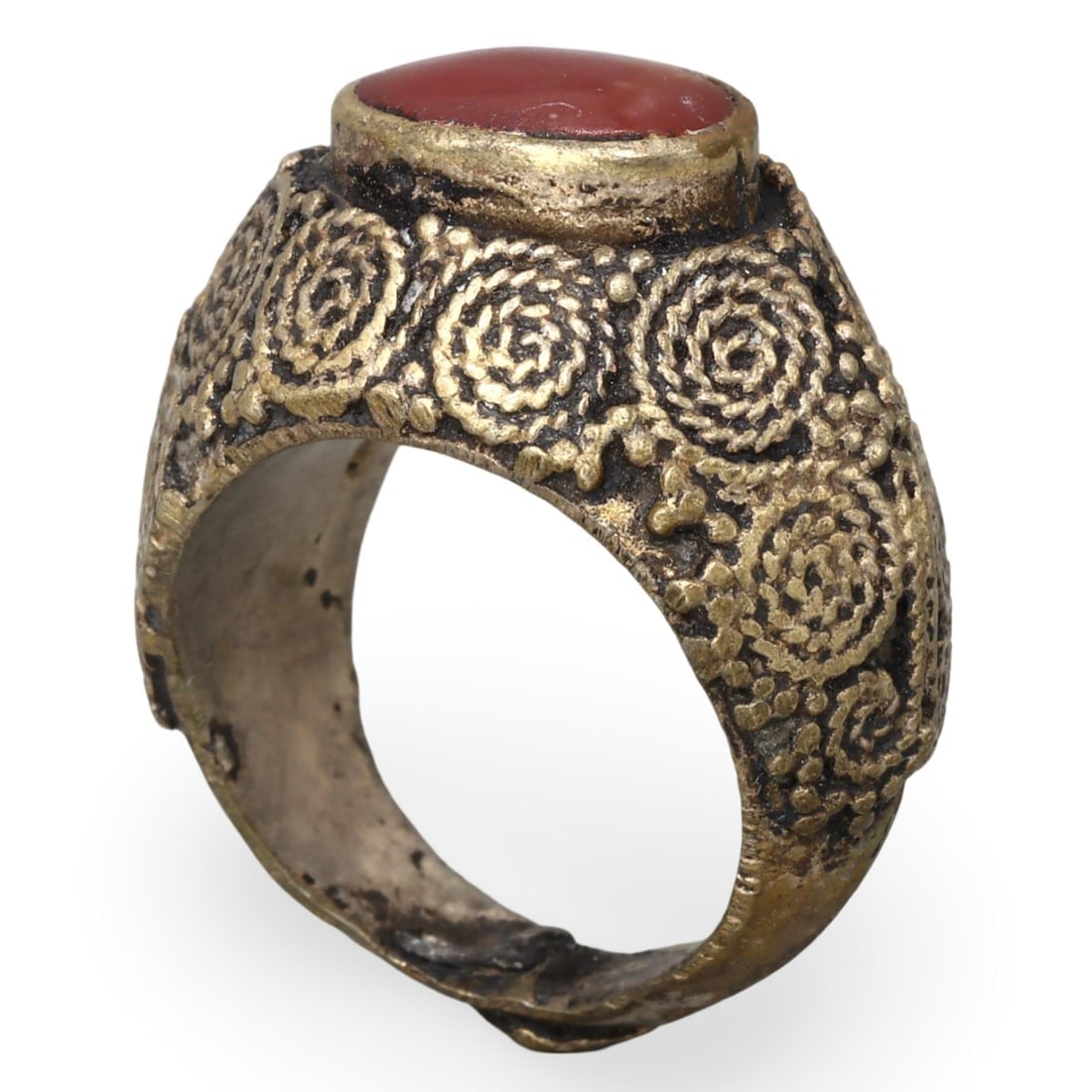 Antique Qajar Dynasty Silver-Gilt Cocktail Ring with Center Stone: Our highly anticipated Antique Auction, "Treasures of the Ancient and Medieval World," offering an unparalleled opportunity for collectors and history enthusiasts to acquire rare Ancient Artifacts for