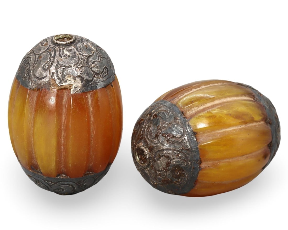 Antique Sino-Tibetan Capped Amber Copal Beads (1 of 1)