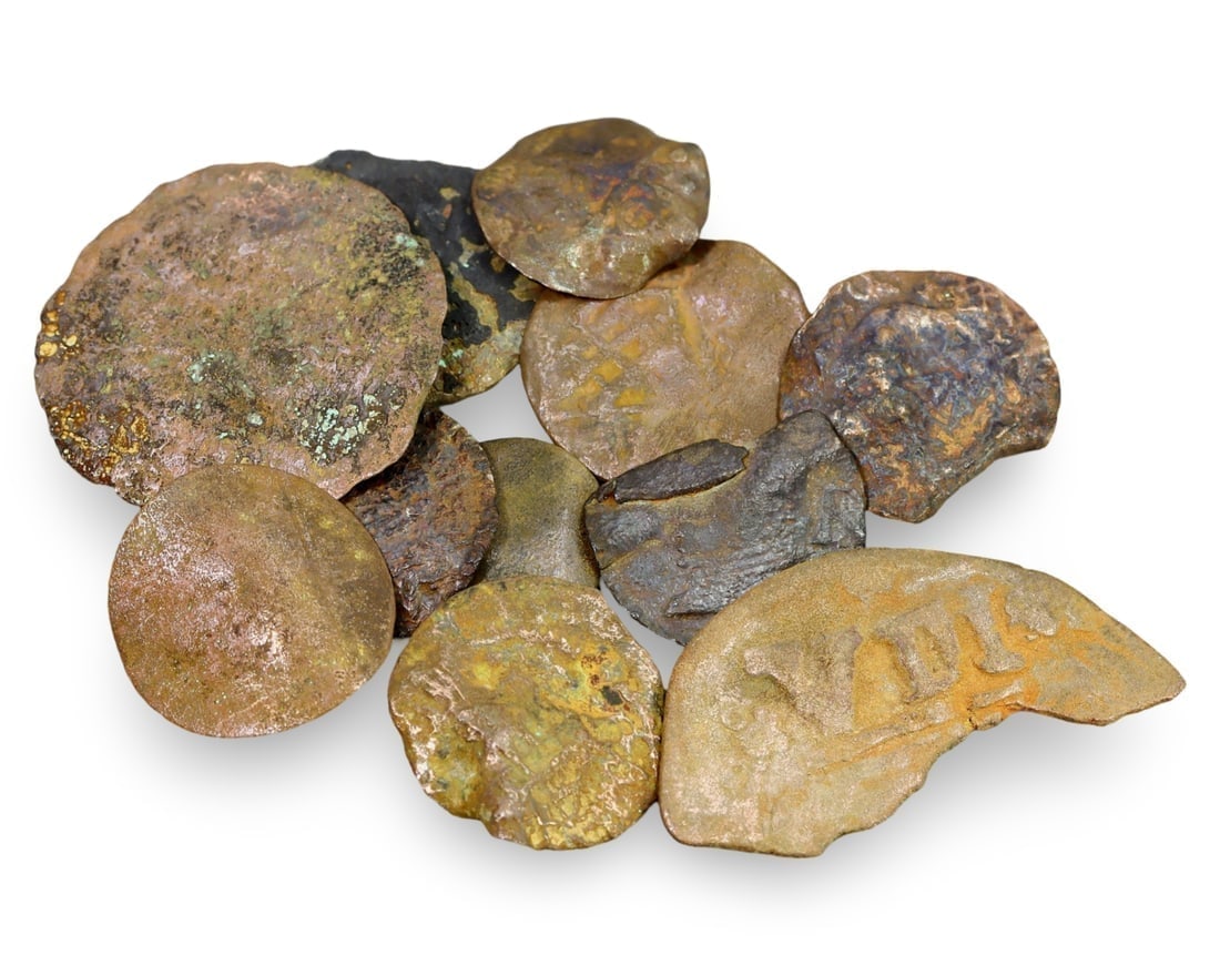 Lot of Antique Medieval Spanish Pirate Period Bronze Coin (12mm-23mm) (1 of 1)