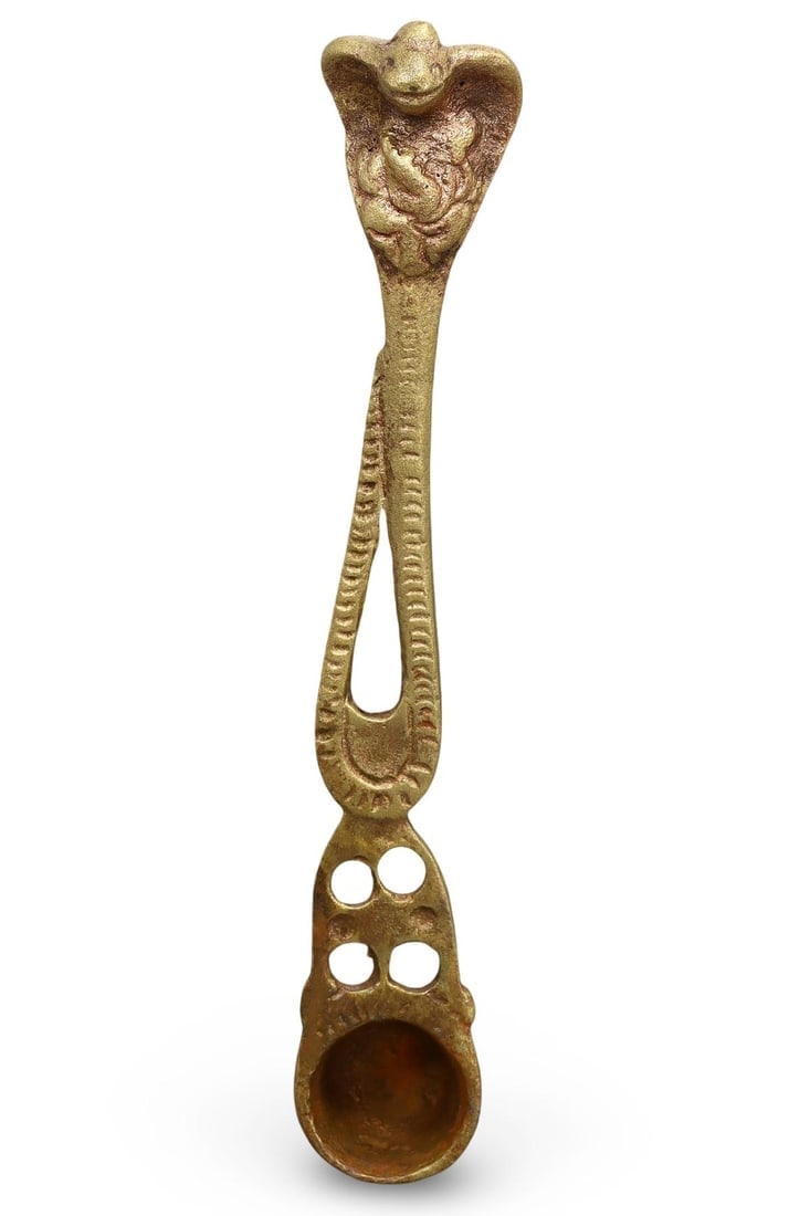 Post-Medieval South Asian Indo-Pacific Craftsmanship Ritual Bronze Spoon with Cobra Handle (1 of 2)