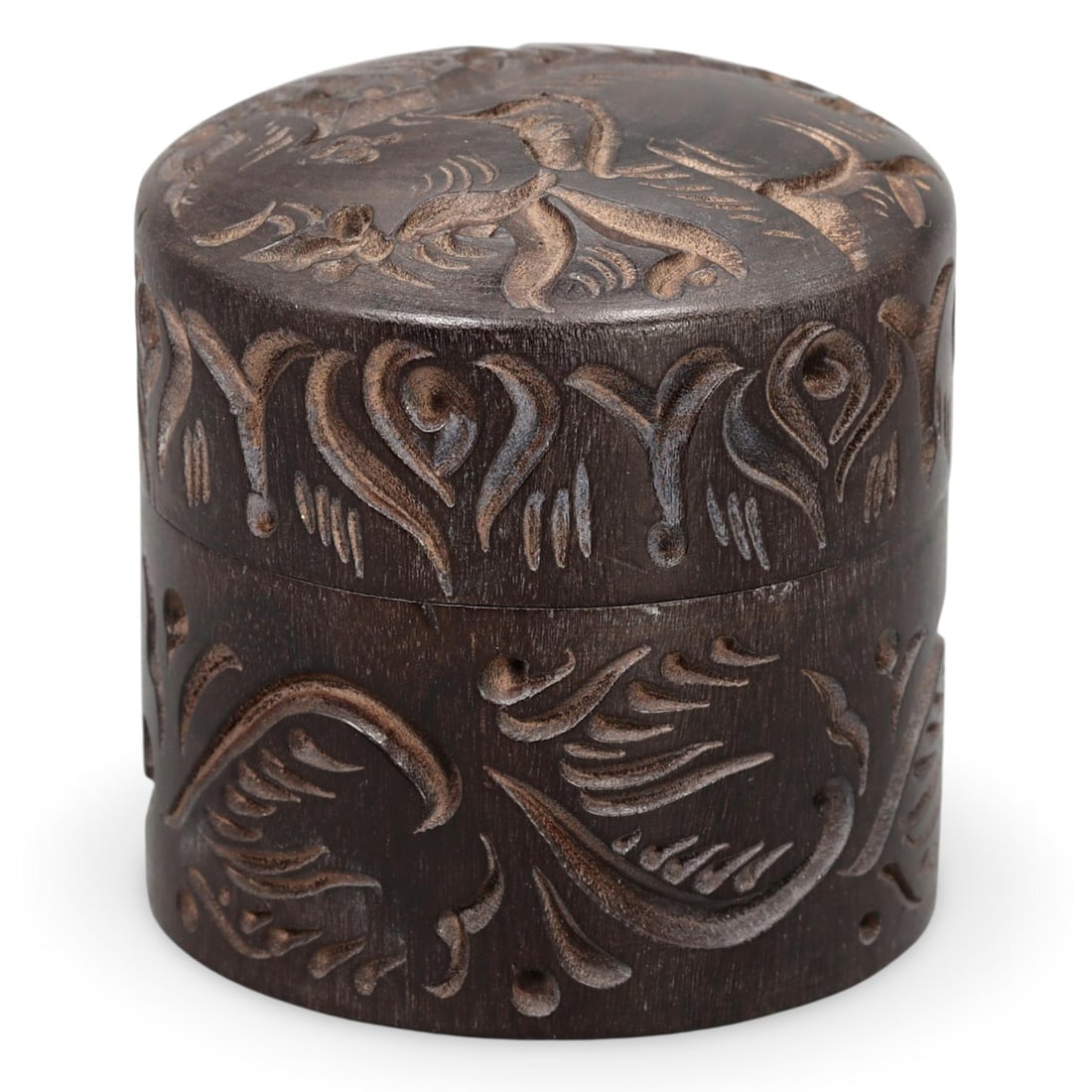 Hand-Carved Wooden Trinket Box with Detailed Lid and Intricate Motif (1 of 2)