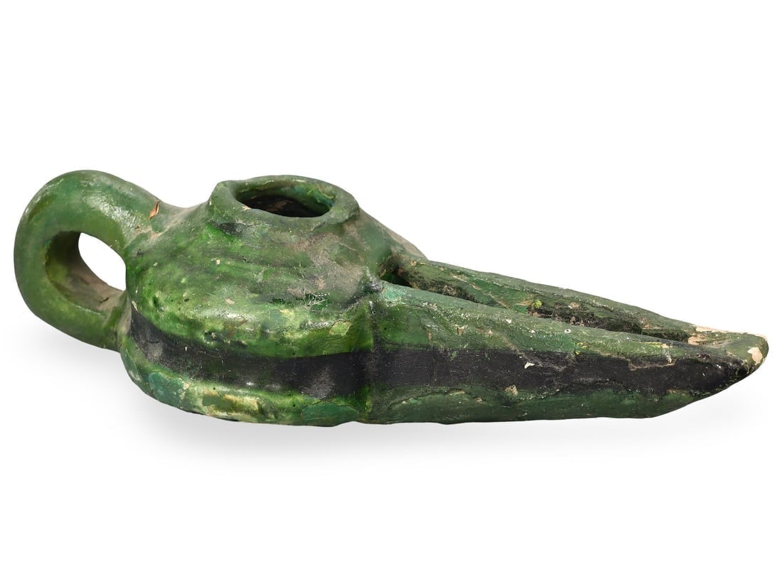 Ancient Seljuk Painted Glazed Terracotta Oil Lamp Vessel, 11th-14th Century (1 of 3)