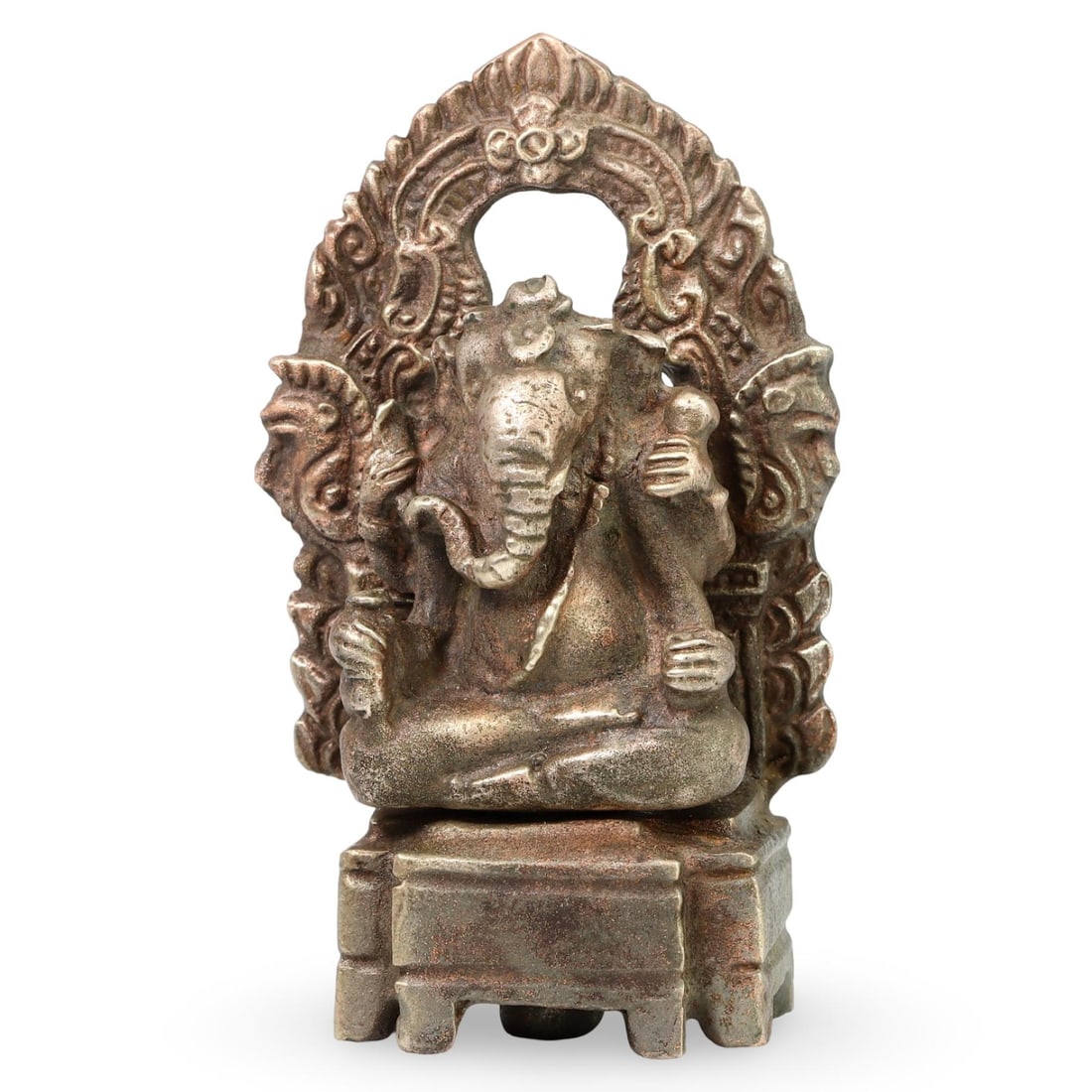 Antique Indian Bronze Ganesha Altar Figurine with Intricate Decorative Arch Frame (1 of 3)