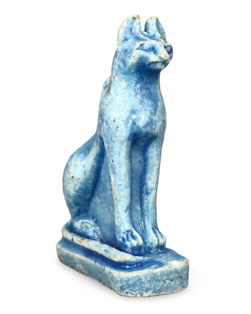 Ancient Egyptian Style Blue Faience Cat Figurine Late Period Bastet Symbol (1 of 2)