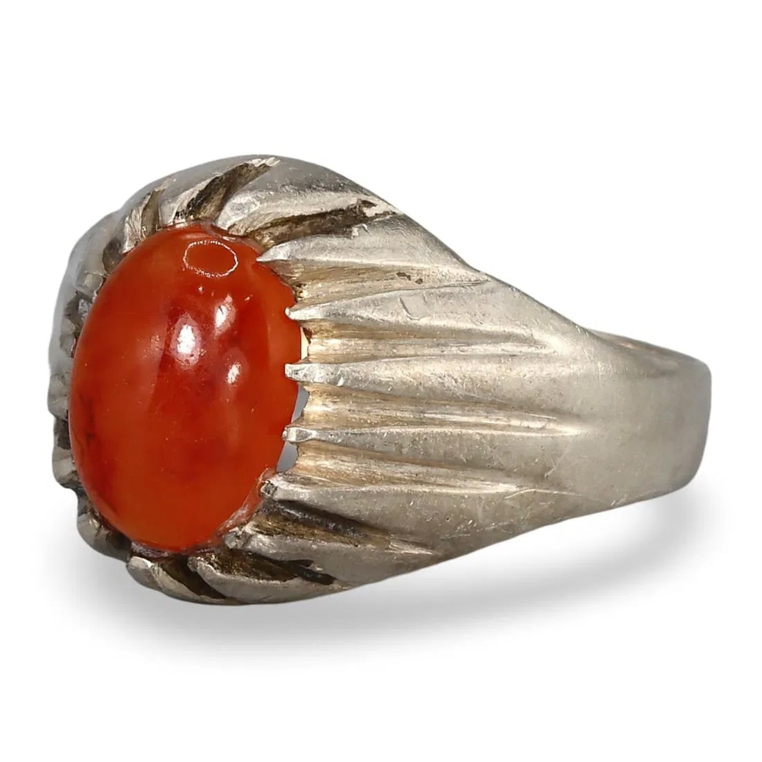 Islamic Silver Finger Ring with Carnelian Cabochon, US Size 11.25, Antique Jewelry (1 of 3)