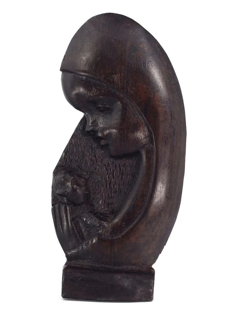 Hand-Carved Wooden Sculpture of Madonna and Child, Mid-20th Century Religious Art: **Dimension information at the bottom section after Condition** Welcome to the No Reserve Ancient Relics & Rare Artifacts auction, where history comes alive through an extraordinary collection of trea