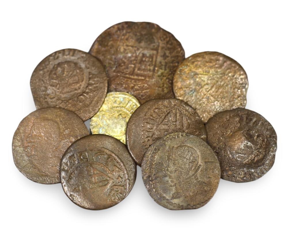 Rare Antique Medieval Spanish Pirate Era Bronze Coins Pirate Shipwreck Artifacts (1 of 1)