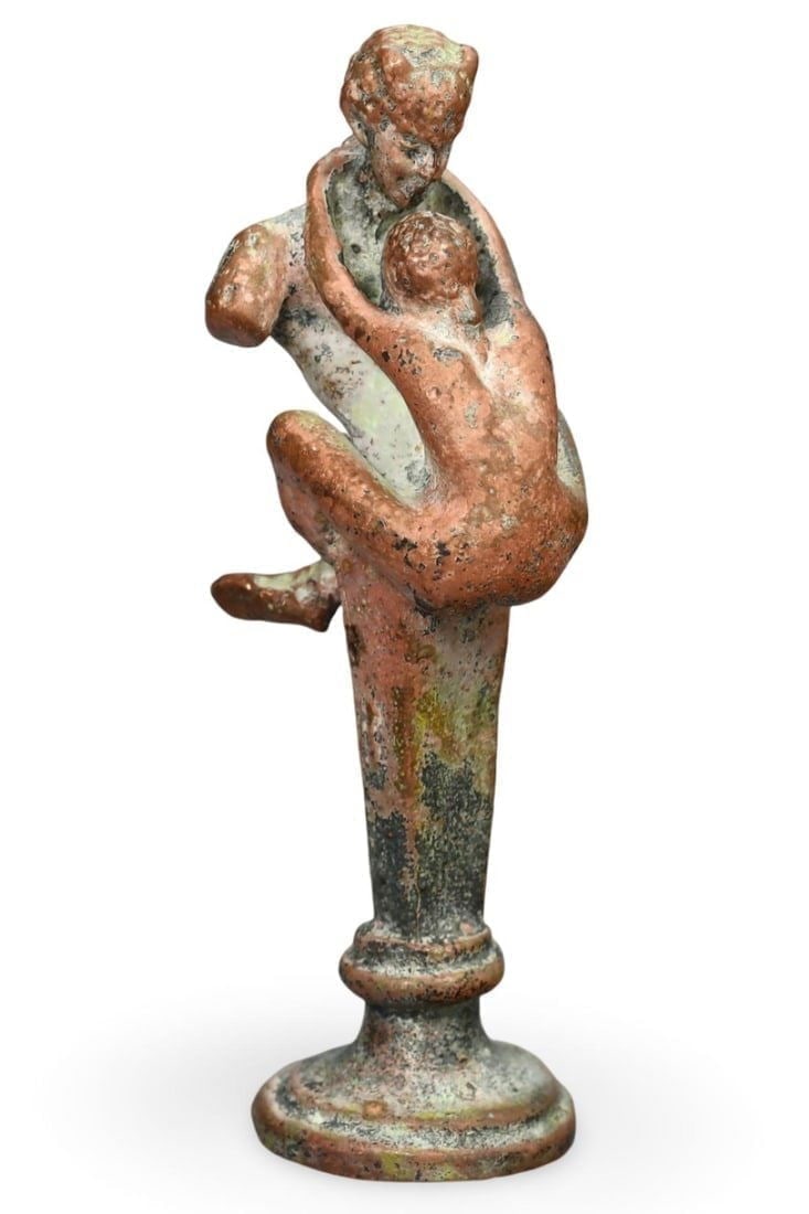 Post Medieval Grand Tour Bronze Sculpture of Lovers, 19th Century: **Dimension information at the bottom section after Condition** Welcome to the No Reserve Ancient Relics & Rare Artifacts auction, where history comes alive through an extraordinary collection of trea