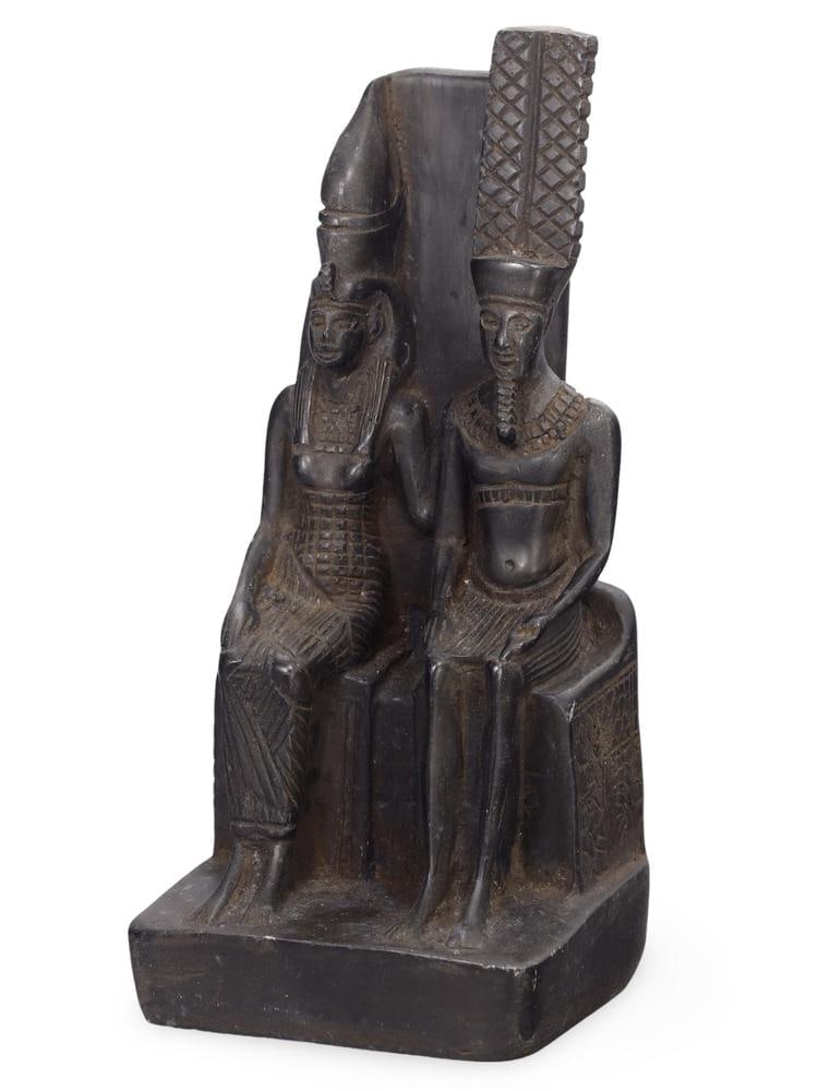 Ancient Egyptian Style Black Basalt Sculpture of Pharaoh and Queen (1 of 3)