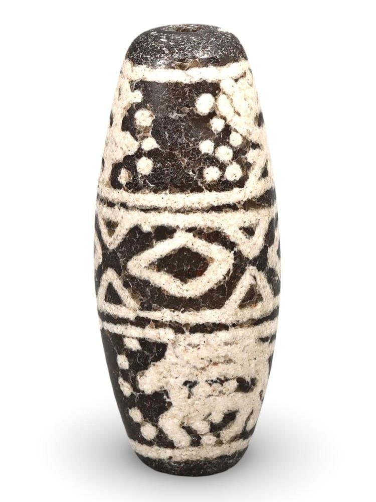 Ancient Sino Tibetan Tribal Etched Agate Dzi Bead: **Dimension information at the bottom section after Condition** Welcome to the No Reserve Ancient Relics & Rare Artifacts auction, where history comes alive through an extraordinary collection of trea