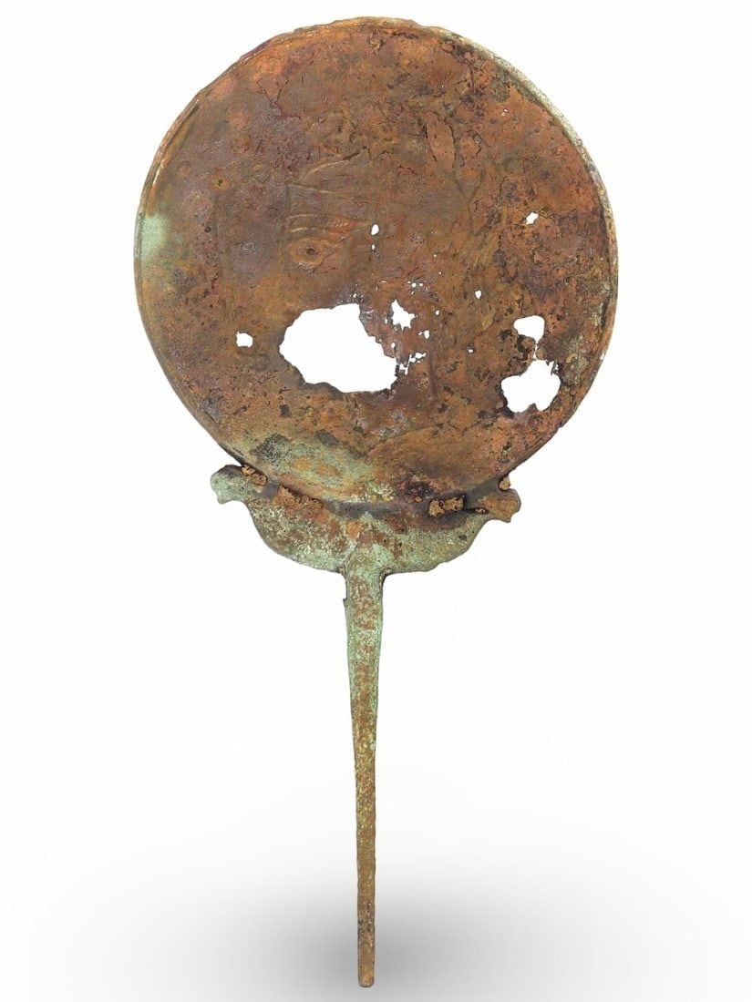 Ancient Etruscan Bronze Hand Mirror with Double Animal Heads, 4th Century BC (1 of 3)