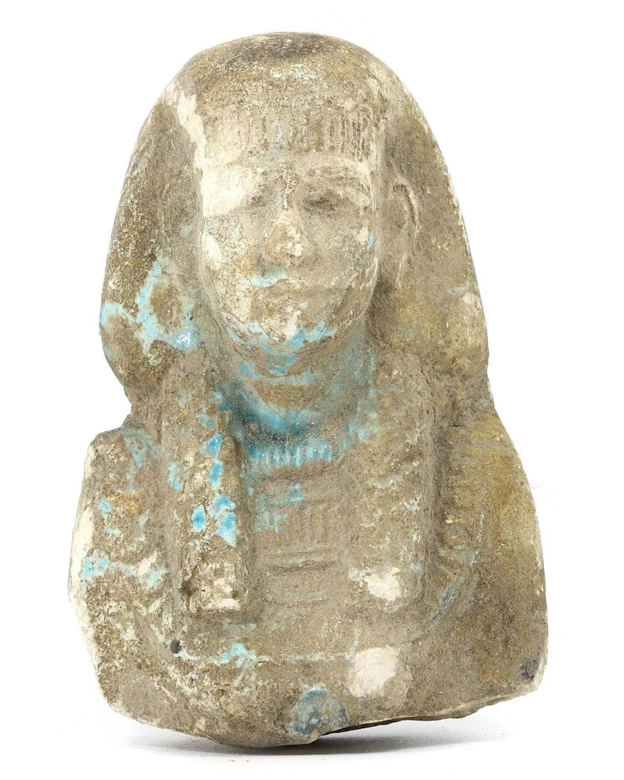 Post-Medieval Egyptian Grand Tour Faience Bust of a Pharaoh: **Dimension information at the bottom section after Condition** Welcome to the No Reserve Ancient Relics & Rare Artifacts auction, where history comes alive through an extraordinary collection of trea