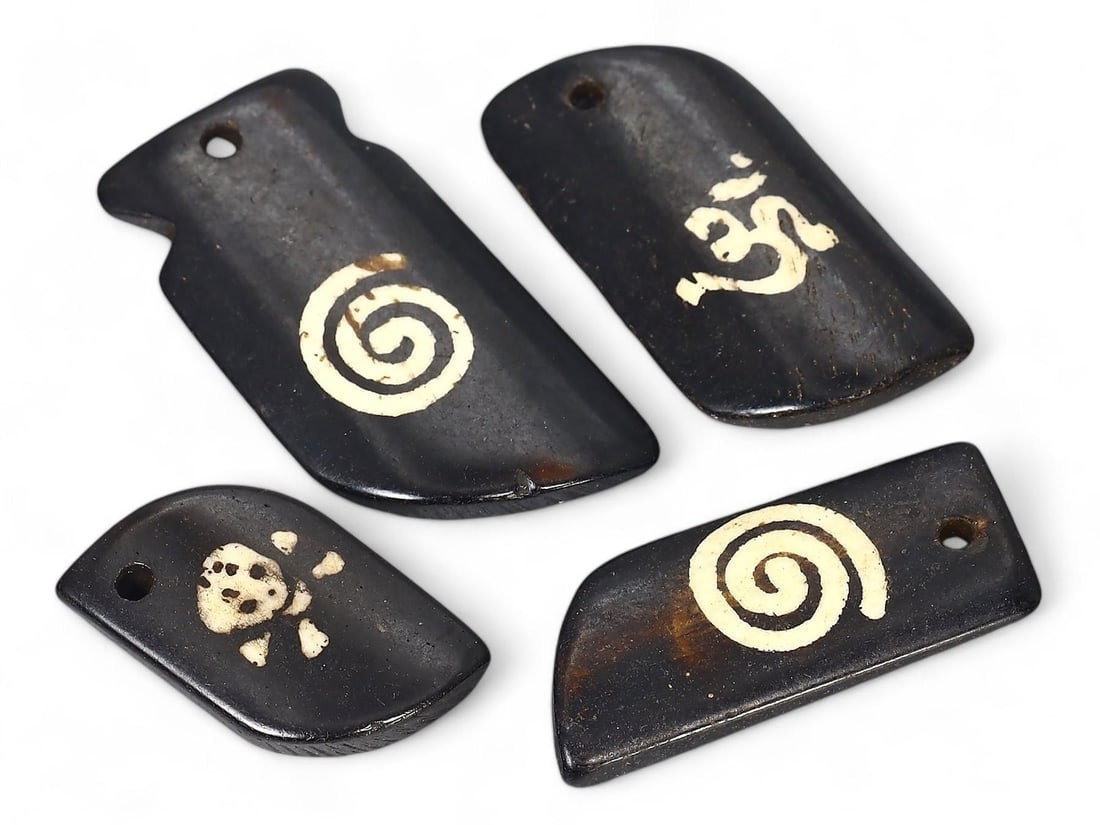Antique Sino Tibetan Etched Yak Bone Pendants: **Dimension information at the bottom section after Condition** Welcome to the No Reserve Ancient Relics & Rare Artifacts auction, where history comes alive through an extraordinary collection of trea