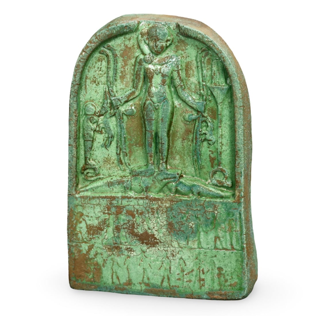 Ancient Egyptian Style Green Faience Stele with Deity Relief Depiction (1 of 2)