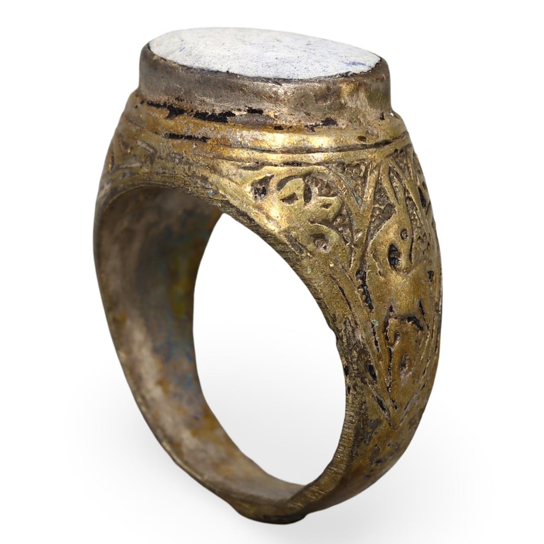 Antique Qajar Dynasty Silver-Gilt Cocktail Ring with Center Stone: **Dimension information at the bottom section after Condition** Welcome to the No Reserve Ancient Relics & Rare Artifacts auction, where history comes alive through an extraordinary collection of trea