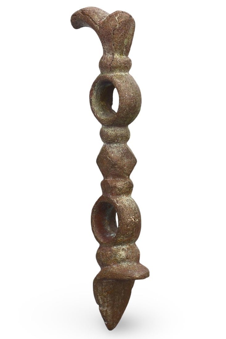 Ancient Bronze Artifact with Hooked End and Loop (1 of 2)