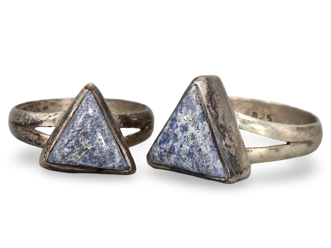 Collection of Antique Elegant Lapis Lazuli Silver Rings with Triangular Gemstone Design US 7.75 (1 of 2)