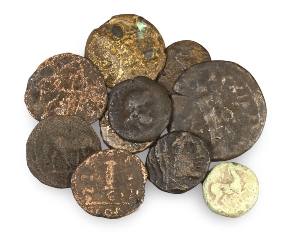 Lot of 10 Authentic Ancient Greek Bronze Coins Circa 4th-2nd Century BC (1 of 1)