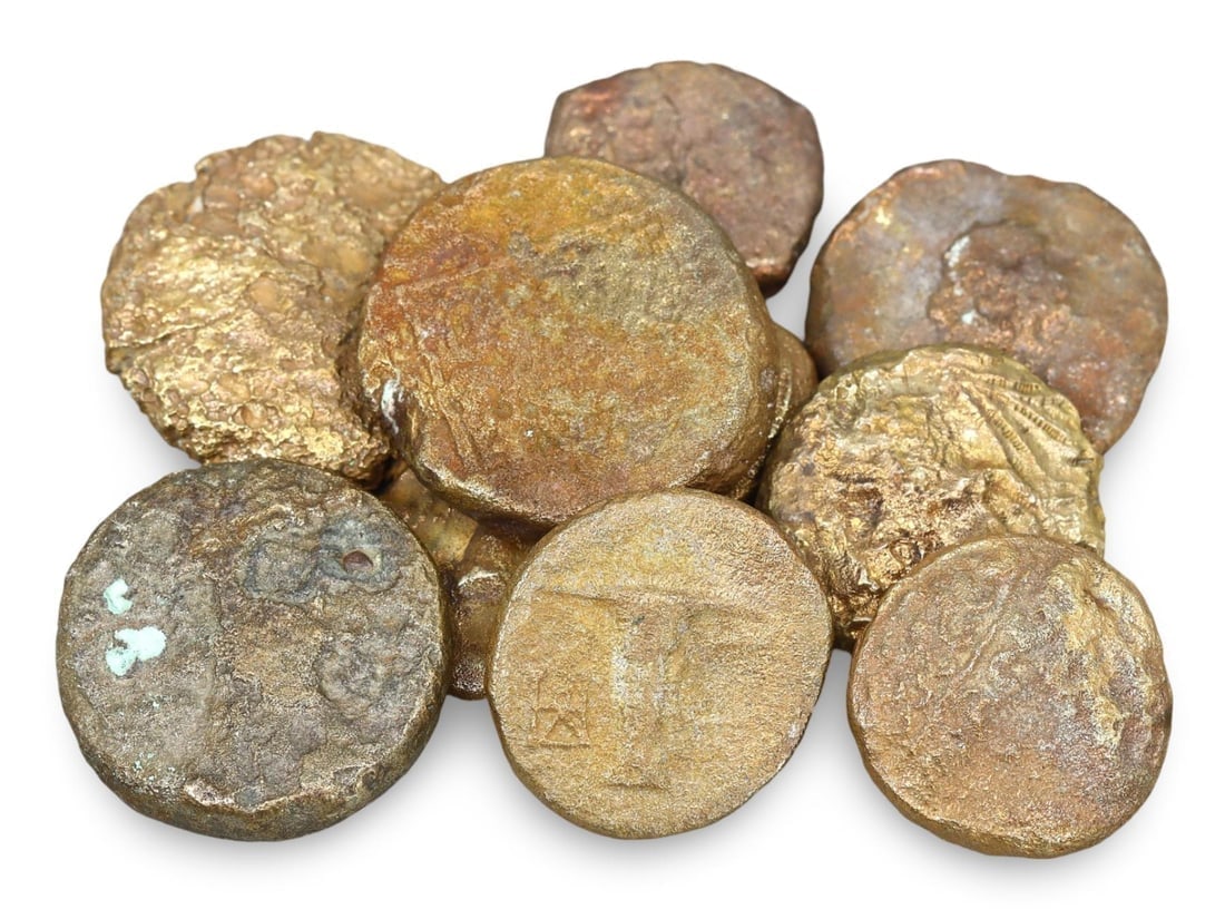 Lot of 10 Cleaned Ancient Greek, Roman, and Byzantine Bronze Coins Collection (16mm-19mm) (1 of 1)