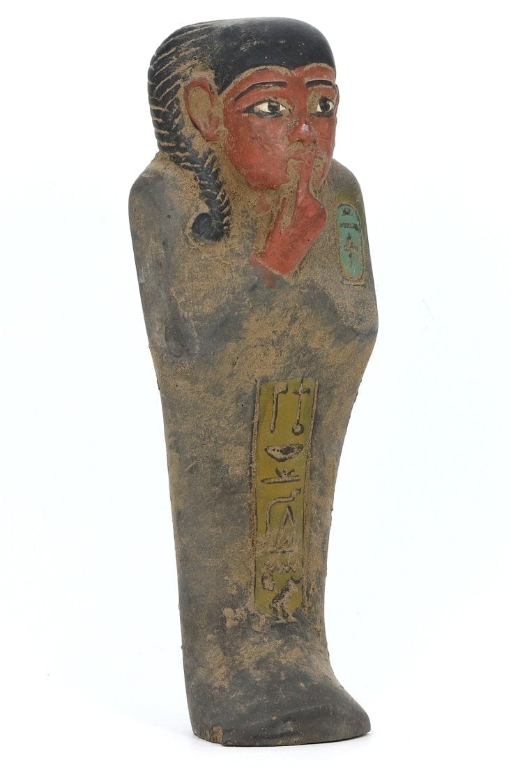 Antique Egyptian Grand Tour Statutte of Steatite Ushabti with Inscriptions and Painted Details: **Dimension information at the bottom section after Condition** Welcome to the No Reserve Ancient Relics & Rare Artifacts auction, where history comes alive through an extraordinary collection of trea