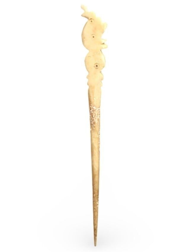 Ancient Abbasid Caliphate Bone Hairpin with Stylized Bird Finial, 8th-10th Century CE: **Dimension information at the bottom section after Condition** Welcome to the No Reserve Ancient Relics & Rare Artifacts auction, where history comes alive through an extraordinary collection of trea