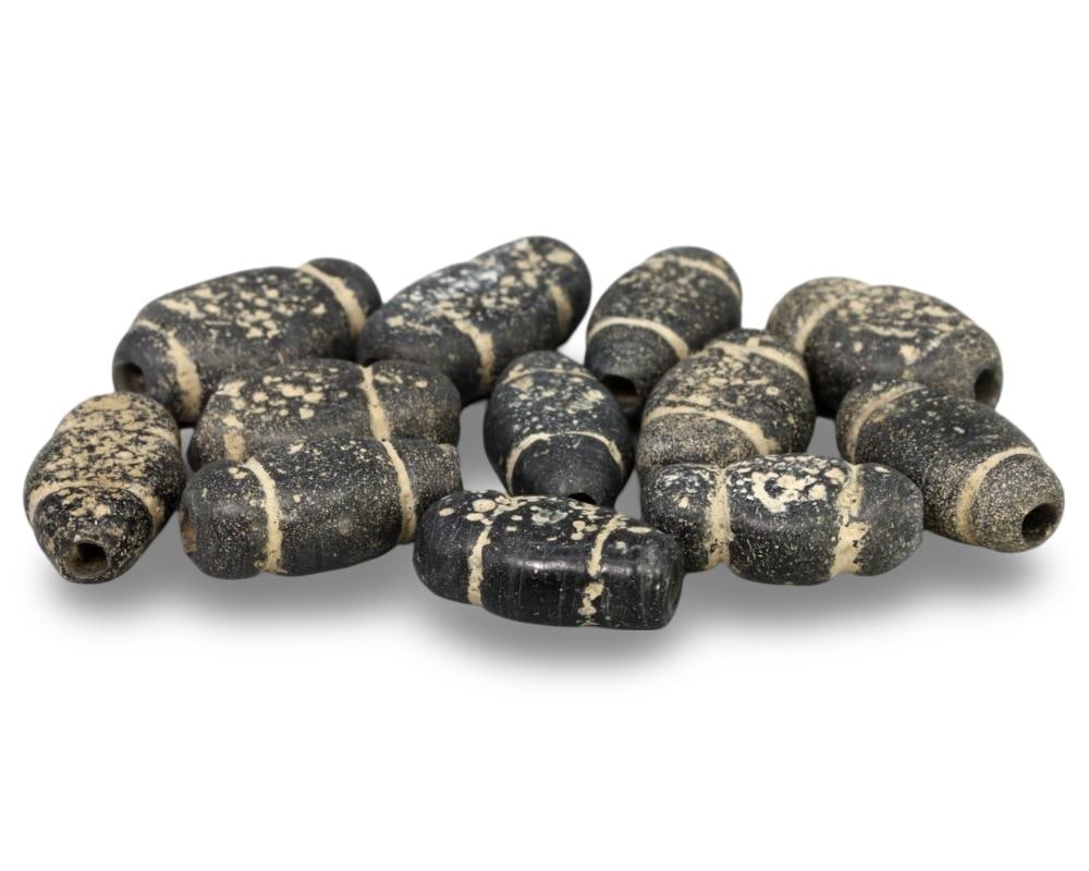 Ancient Near Eastern Stone Barrel Beads with Intricate Carved Bands (1 of 1)