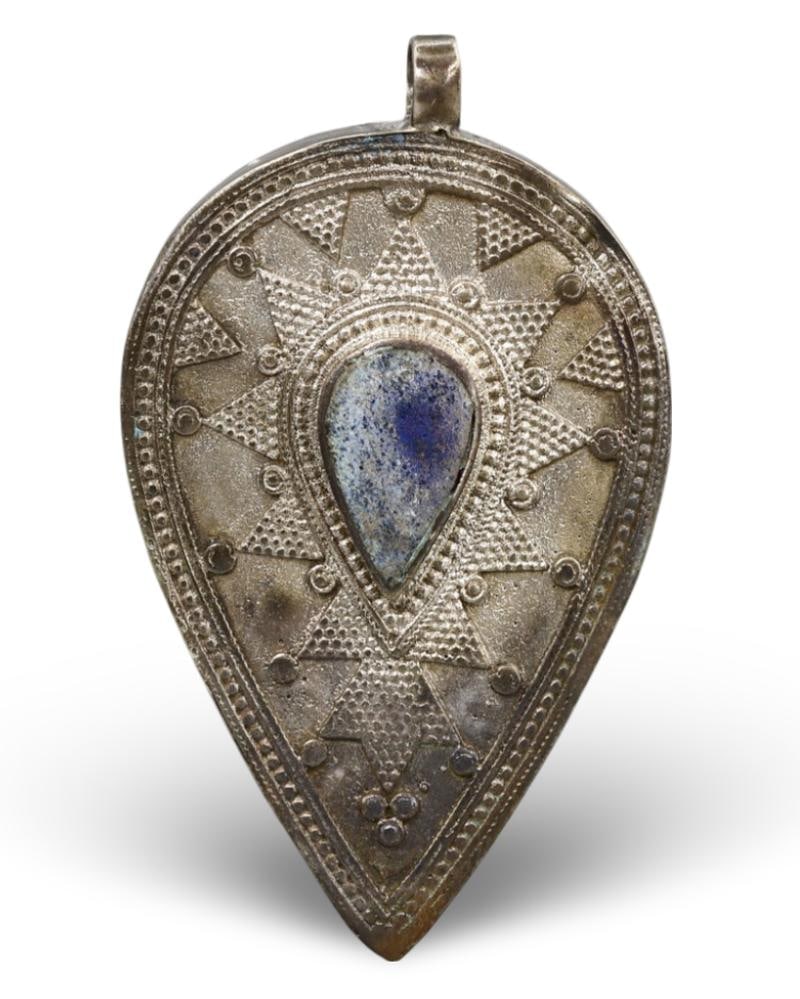 Antique Tuareg Silver Amulet with Lapis Lazuli Inlay 19th Century Saharan Talisman (1 of 2)