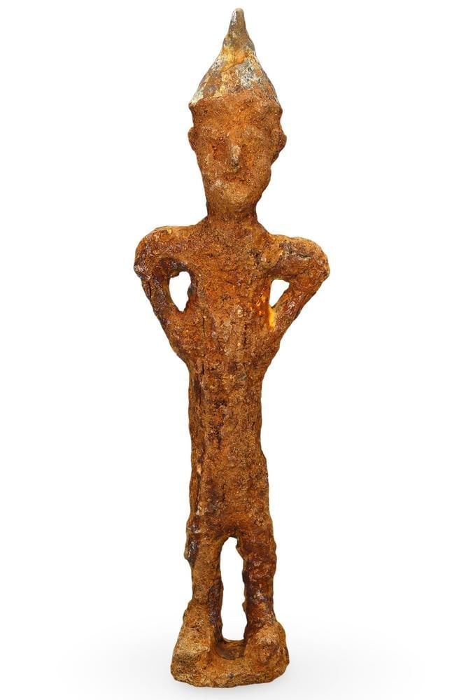 Syro-Hittite Bronze Statuette with Distinctive Headgear, Stylized Features, Ancient Relic (1 of 2)