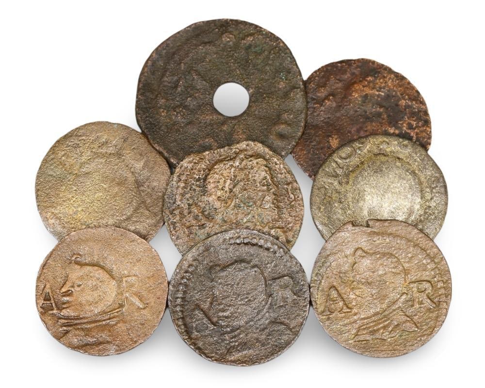 Medieval Spanish Pirate Period Bronze Coins Collection, Pirate Treasure (1 of 1)