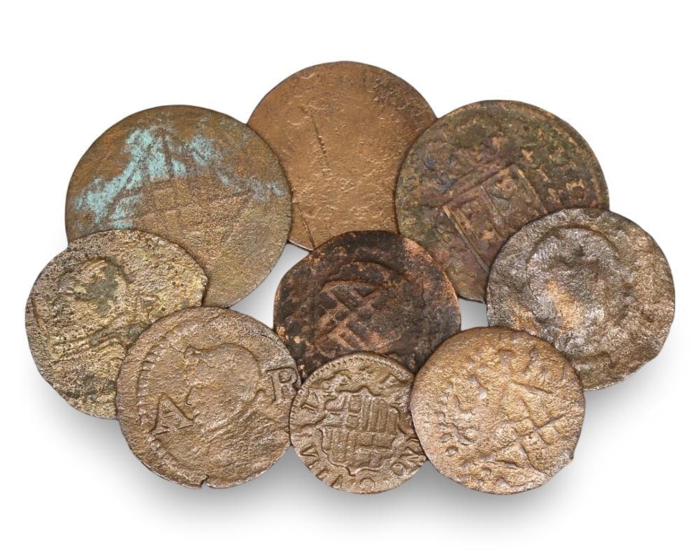 Authentic Spanish Pirate Period Bronze Coins Hoard Medieval Treasure Lot (1 of 1)