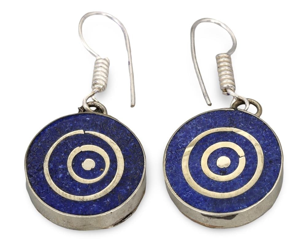 Handmade Tribal Silver and Turquoise Inlay Earrings from Himalayan Nepal: **Dimension information at the bottom section after Condition** Welcome to the No Reserve Antique Treasures Auction S2, where history comes alive through an extraordinary collection of treasures spann