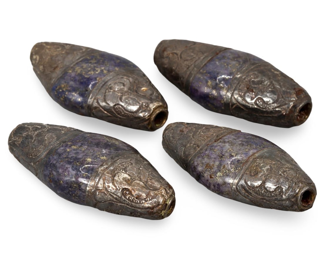 Antique Sino-Tibetan Silver Capped Lapis Lazuli Beads: **Dimension information at the bottom section after Condition** Welcome to the No Reserve Antique Treasures Auction S2, where history comes alive through an extraordinary collection of treasures spann