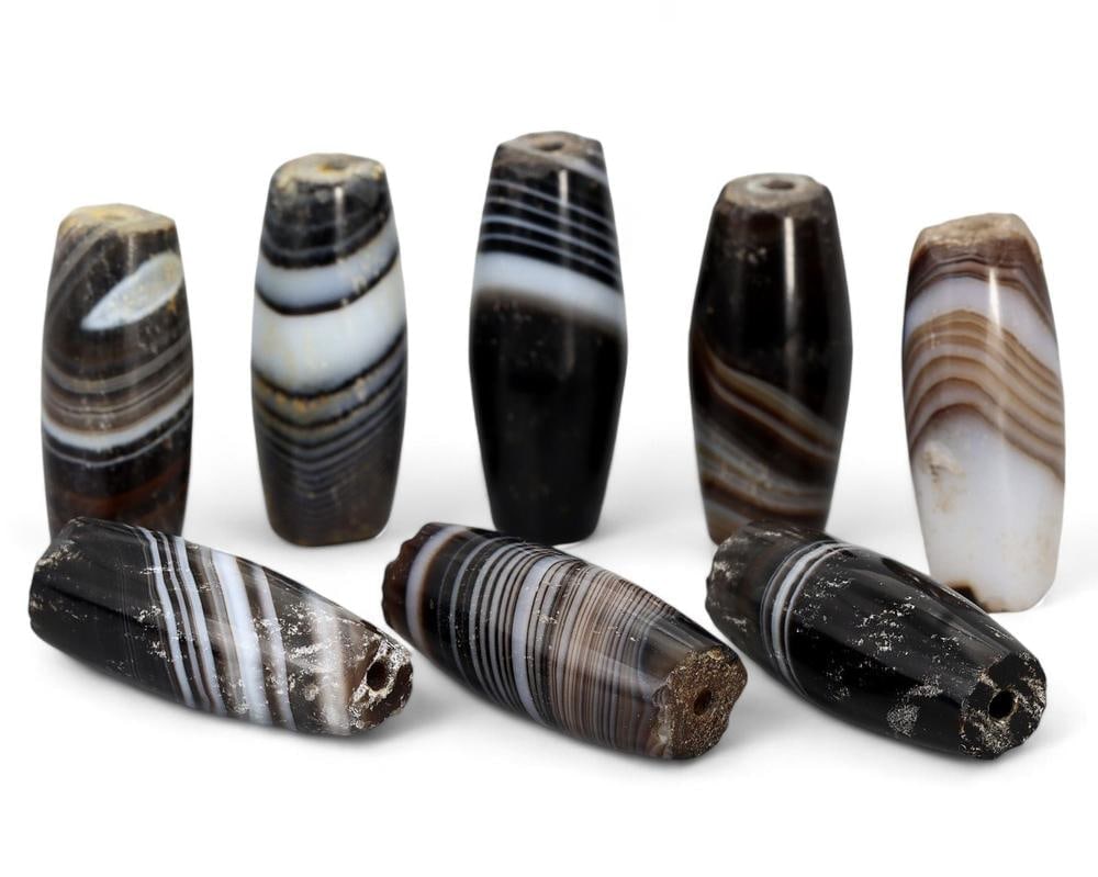Ancient Banded Agate Barrel Beads Set of Eight Silk Road Trade Artifacts (1 of 1)