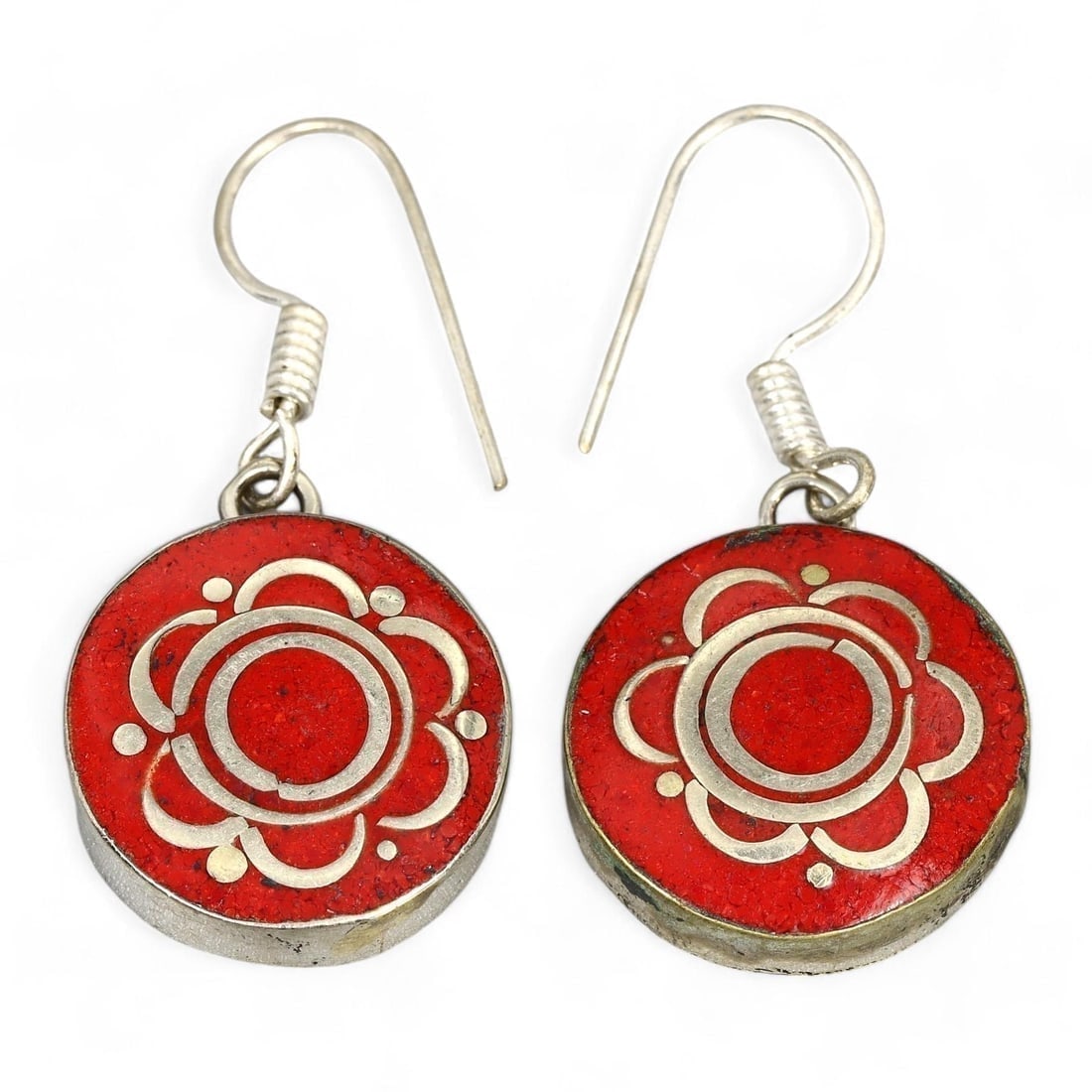 Antique Sino-Tibetan Gems Inlaid Silver Earrings: **Dimension information at the bottom section after Condition** Welcome to the No Reserve Antique Treasures Auction S2, where history comes alive through an extraordinary collection of treasures spann