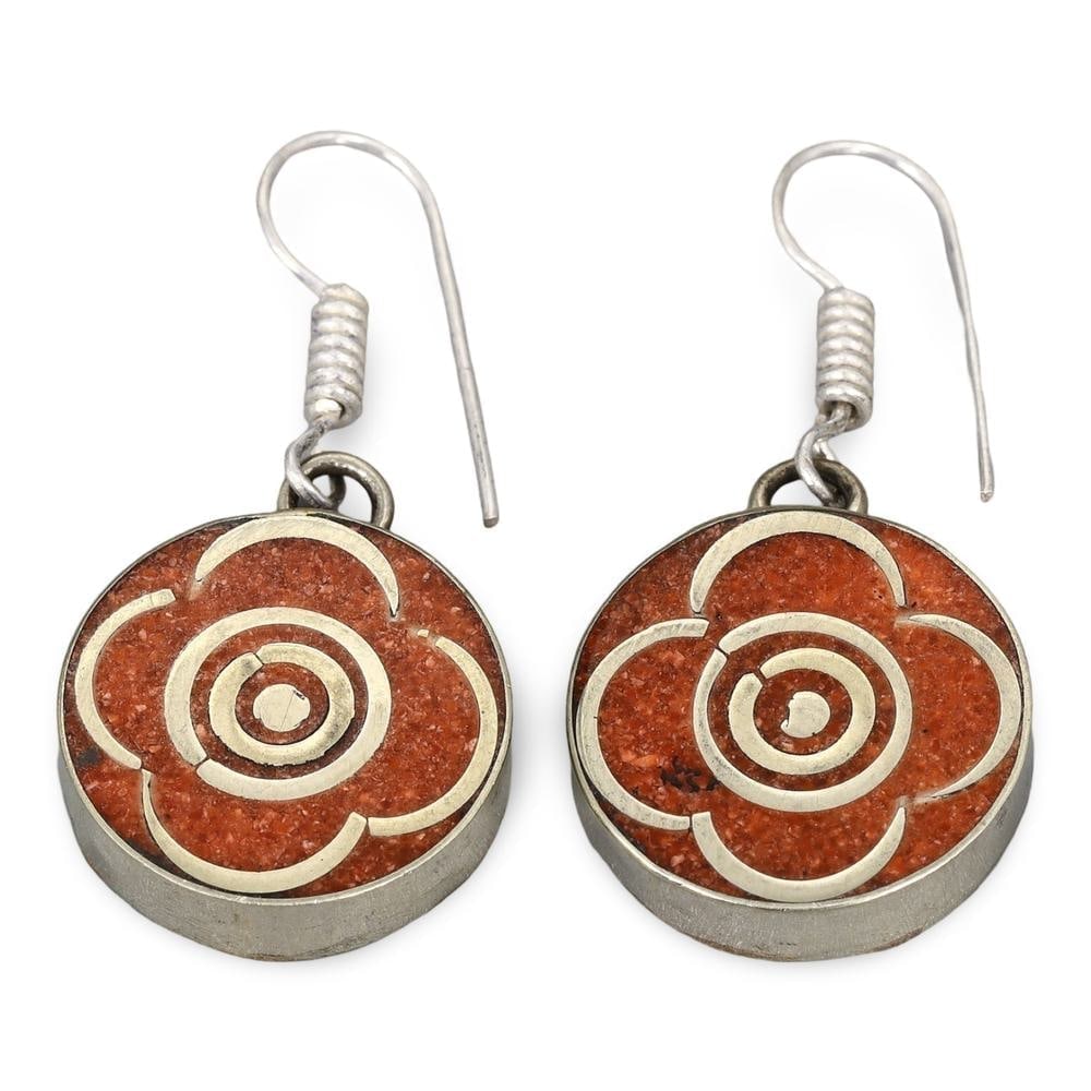 Handmade Tribal Silver and Turquoise Inlay Earrings from Himalayan Nepal: **Dimension information at the bottom section after Condition** Welcome to the No Reserve Antique Treasures Auction S2, where history comes alive through an extraordinary collection of treasures spann