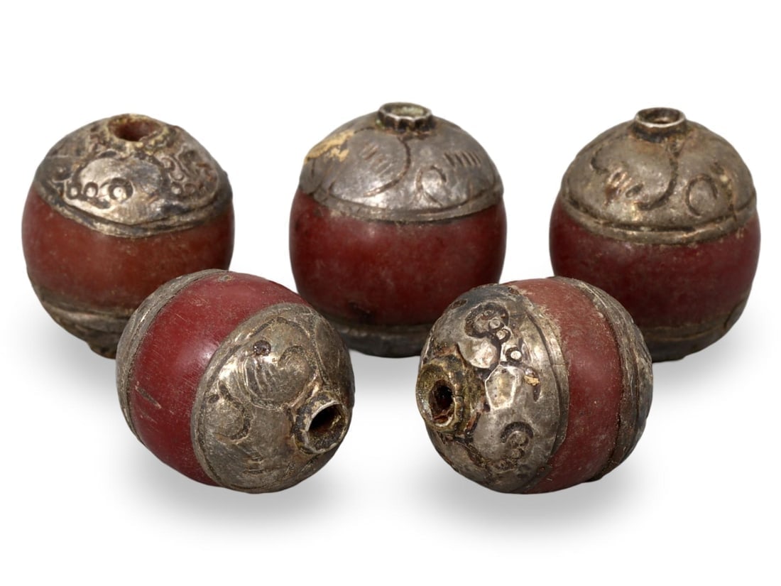 Exquisite Himalayan Tribal Sino-Tibetan Intricate Silvered Caps Sacred Craftsmanship Beads: **Dimension information at the bottom section after Condition** Welcome to the No Reserve Antique Treasures Auction S2, where history comes alive through an extraordinary collection of treasures spann