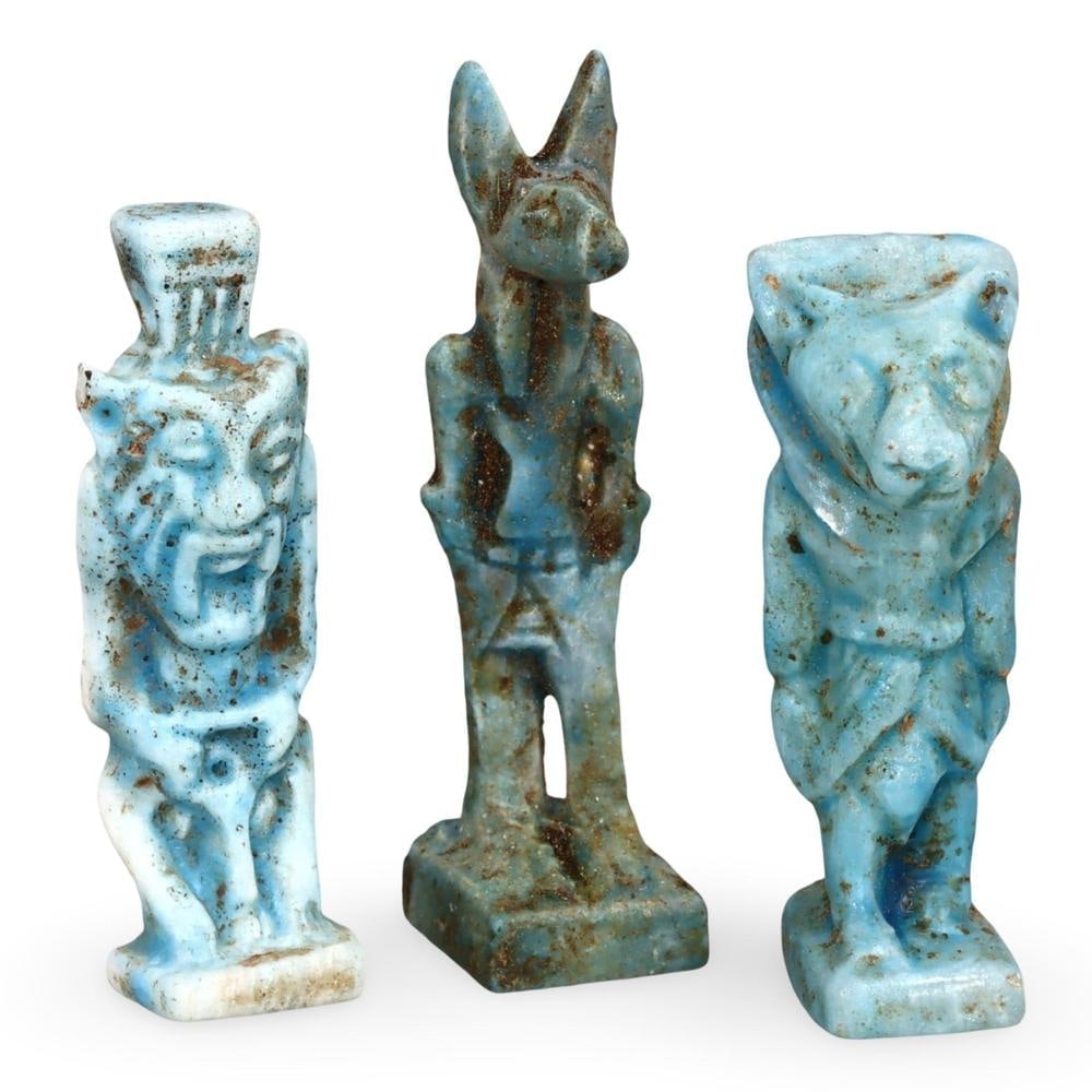 Lot of 3 Post Medieval Egyptian Grand Tour Faience Amulet Figurine (1 of 1)