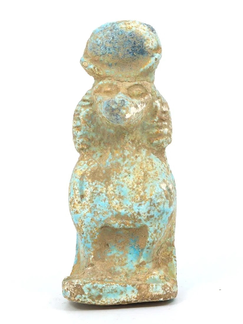 Antique Egyptian Grand Tour Faience Amulet of the Baboon (1 of 3)