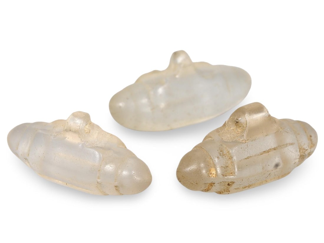 Rare Antique Bohemian Hand-Carved Submarine-Shaped Artisanal Pieces Rock Crystal Fusiform Beads: **Dimension information at the bottom section after Condition** Welcome to the No Reserve Antique Treasures Auction, where history comes alive through an extraordinary collection of treasures spanning
