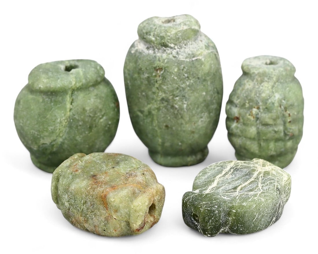 Antique Eurasian Steppe Silk Road Aventurine Jade Collared Beads: **Dimension information at the bottom section after Condition** Welcome to the No Reserve Antique Treasures Auction, where history comes alive through an extraordinary collection of treasures spanning