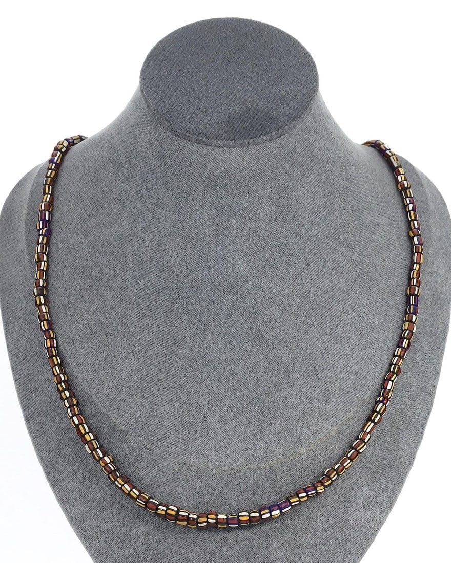 Striking Antique African Multi-Colored Chevron Trade Beaded Necklace, Rare Collectible: **Dimension information at the bottom section after Condition** Welcome to the No Reserve Antique Treasures Auction, where history comes alive through an extraordinary collection of treasures spanning