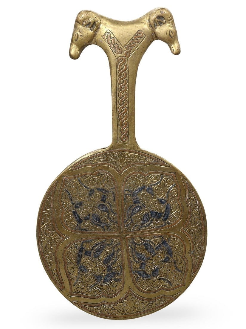 Post Medieval Mamluk Revival Hand Mirror with Silver and Copper Inlay, Damascus, Early 20th Century (1 of 3)