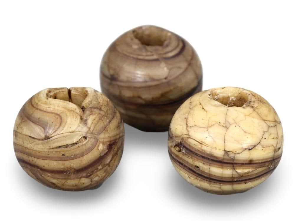 Authentic Ancient Persian Swirl Glass Beads Collection 1st Millennium BC: **Dimension information at the bottom section after Condition** Welcome to the No Reserve Antique Treasures Auction, where history comes alive through an extraordinary collection of treasures spanning