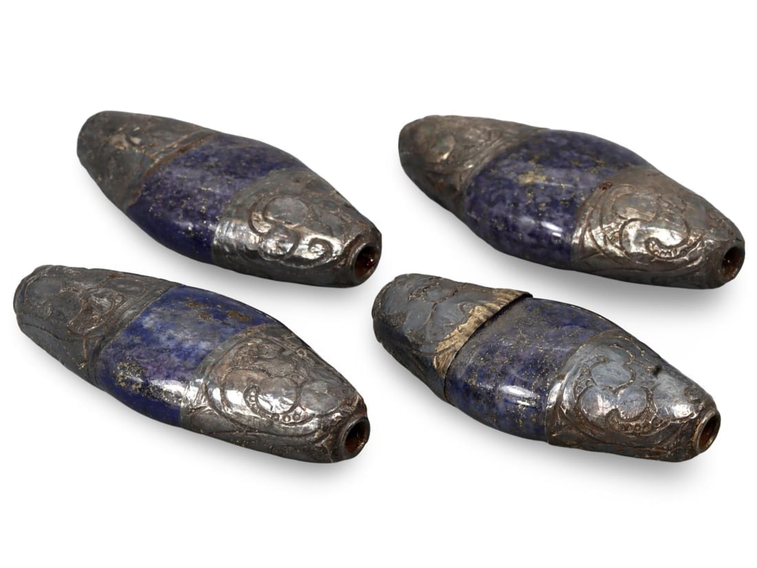 Antique Sino-Tibetan Silver Capped Lapis Lazuli Beads: **Dimension information at the bottom section after Condition** Welcome to the No Reserve Antique Treasures Auction, where history comes alive through an extraordinary collection of treasures spanning
