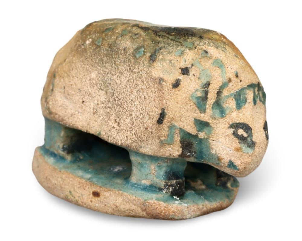 Ancient Egyptian Faience Hippopotamus Amulet in Light Blue Glaze (1 of 3)