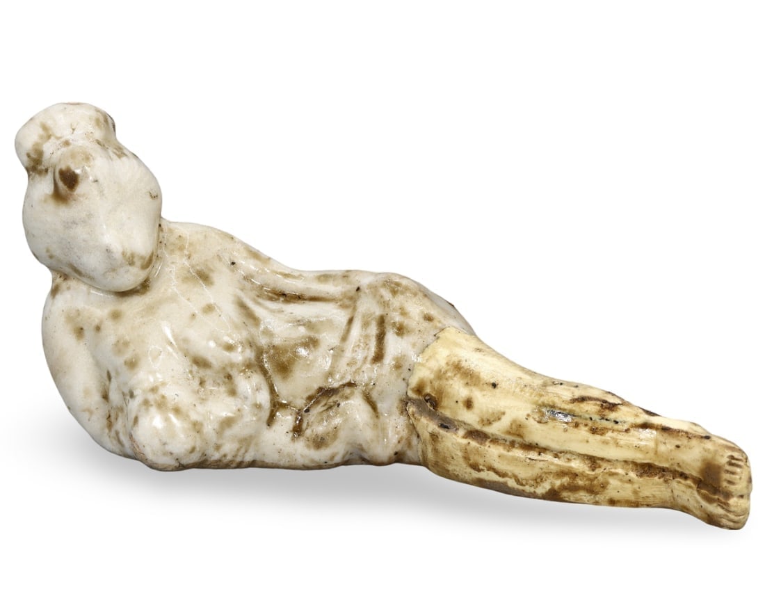 Antique Japanese Meiji Era Ceramic Figurine of a Reclining Mother: **Dimension information at the bottom section after Condition** Welcome to the No Reserve Antique Treasures Auction, where history comes alive through an extraordinary collection of treasures spanning