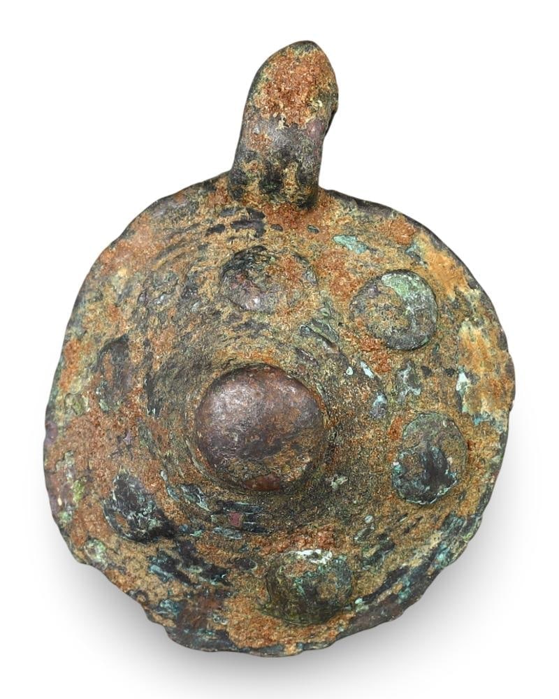 Ancient Celtic Hallstatt Bronze Amulet Pendant with Raised Bosses Early Iron Age (1 of 2)