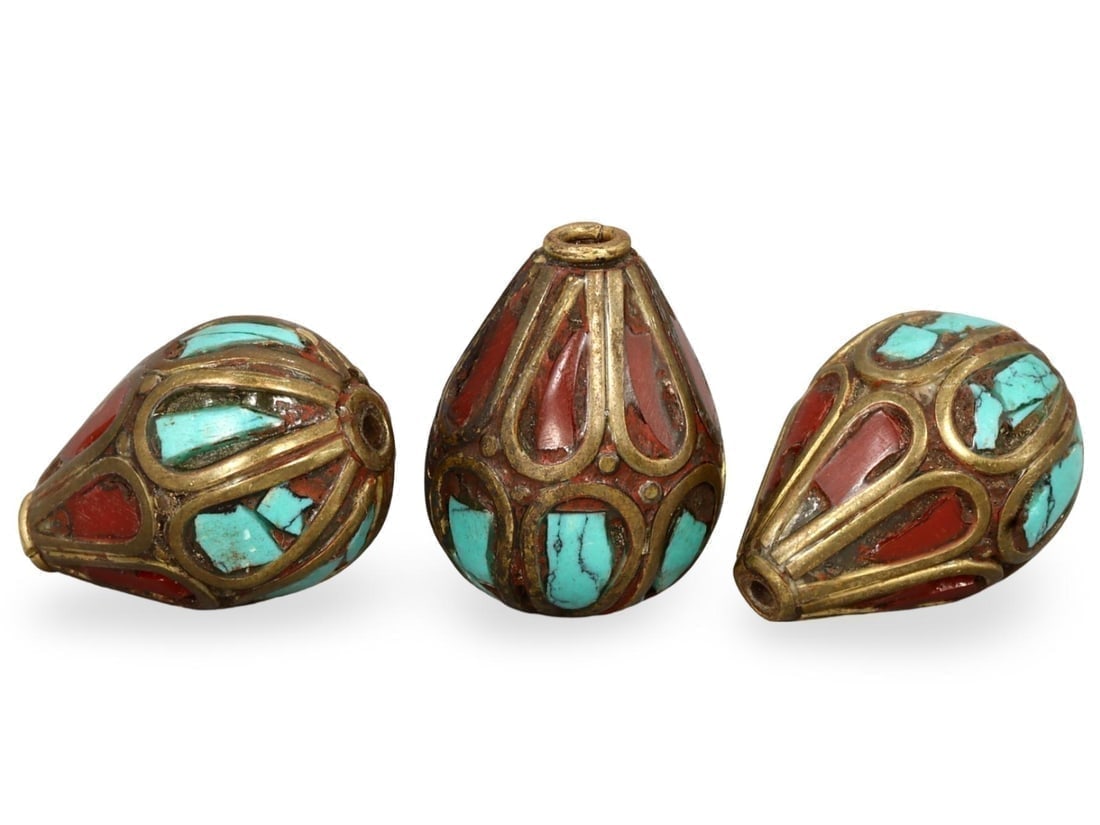 Antique Indo Himalayan Colored Gems Inlaid Pendant Beads: **Dimension information at the bottom section after Condition** Welcome to the No Reserve Antique Treasures Auction, where history comes alive through an extraordinary collection of treasures spanning